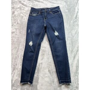 Buffalo Womens Sz 6/28 Blue Jeans Rip & Repair Mid Rise Skinny Stretch Dark Wash